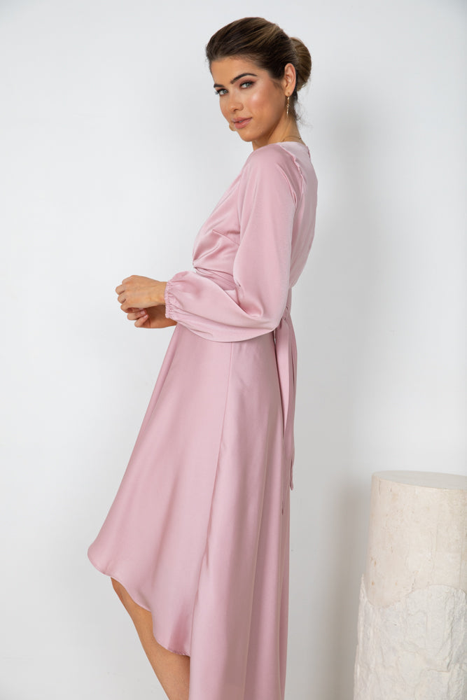 Bryleigh Blush Dress | Women's Satin Midi Dress