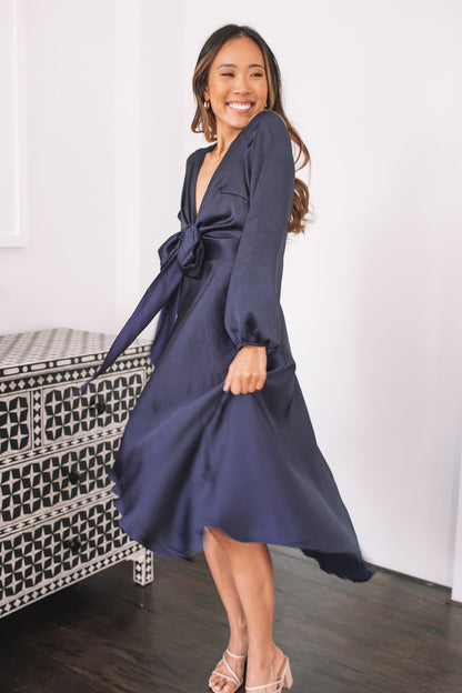 Bryleigh Dress Navy | Women's Formal Satin Maxi Dress