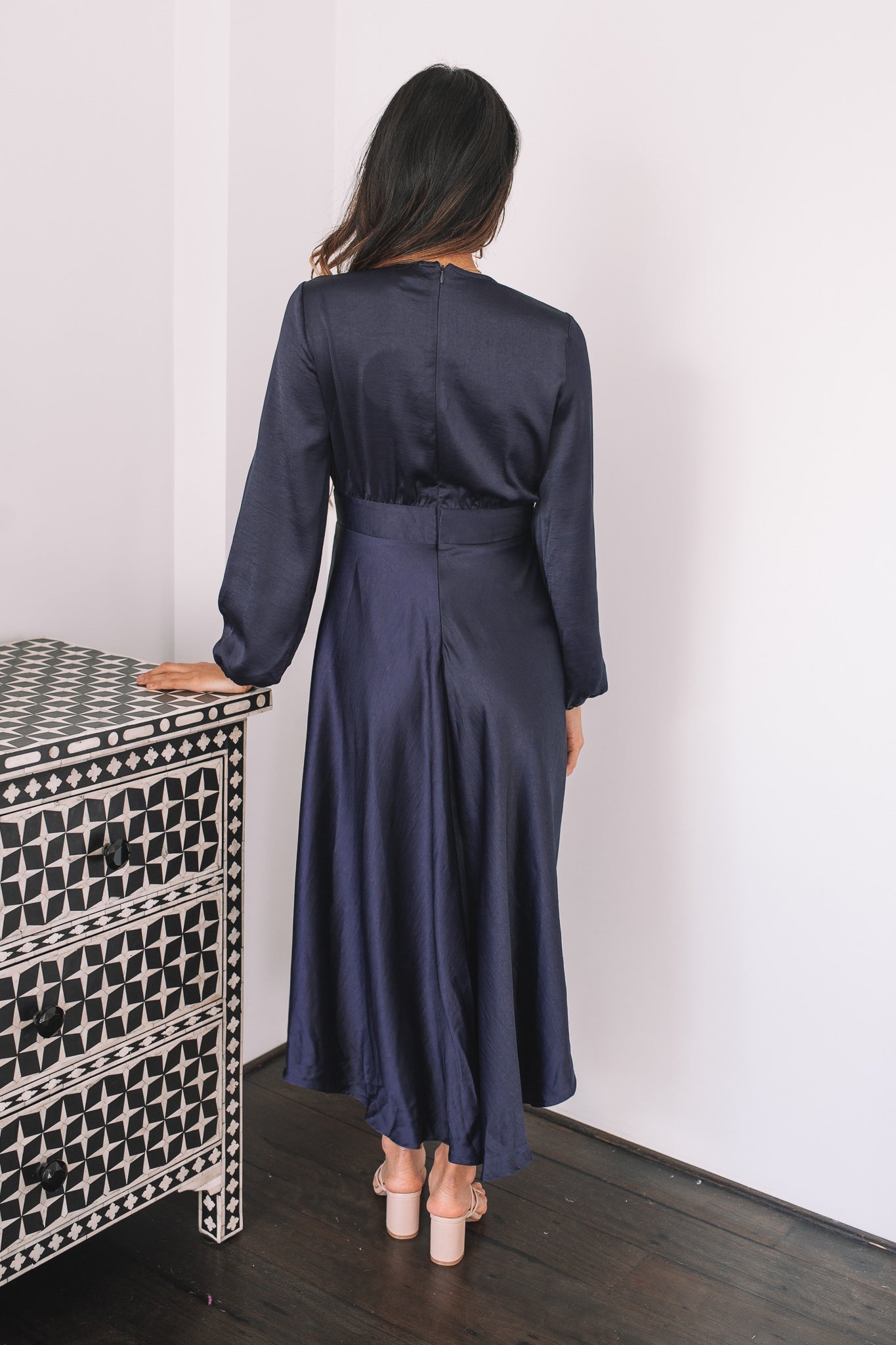 Bryleigh Dress Navy | Women's Formal Satin Maxi Dress