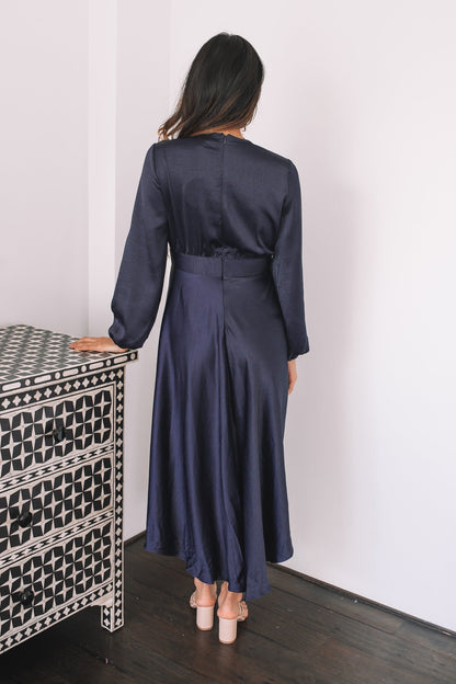 Bryleigh Dress Navy | Women's Formal Satin Maxi Dress