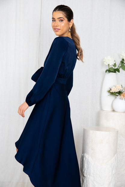 Bryleigh Dress Navy | Women's Formal Satin Midi Dress