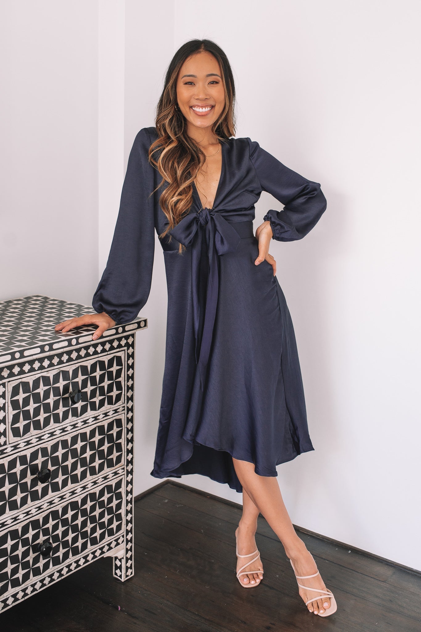 Bryleigh Dress Navy | Women's Formal Satin Maxi Dress