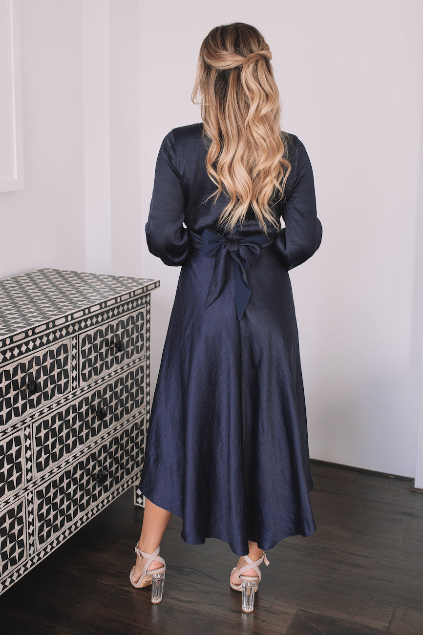Bryleigh Dress Navy | Women's Formal Satin Maxi Dress