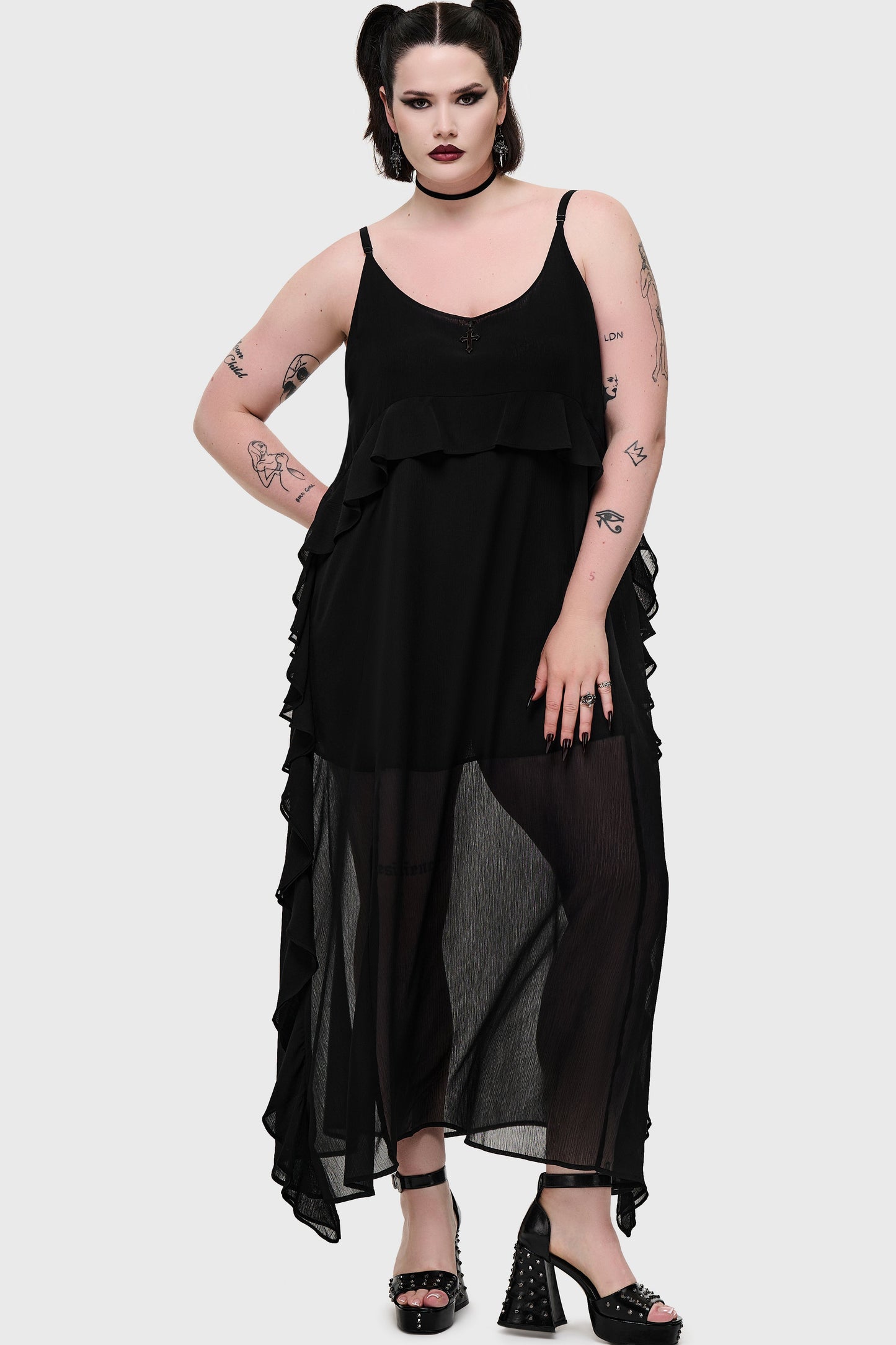 Cathedral Garden Chiffon Ruffle Maxi Dress