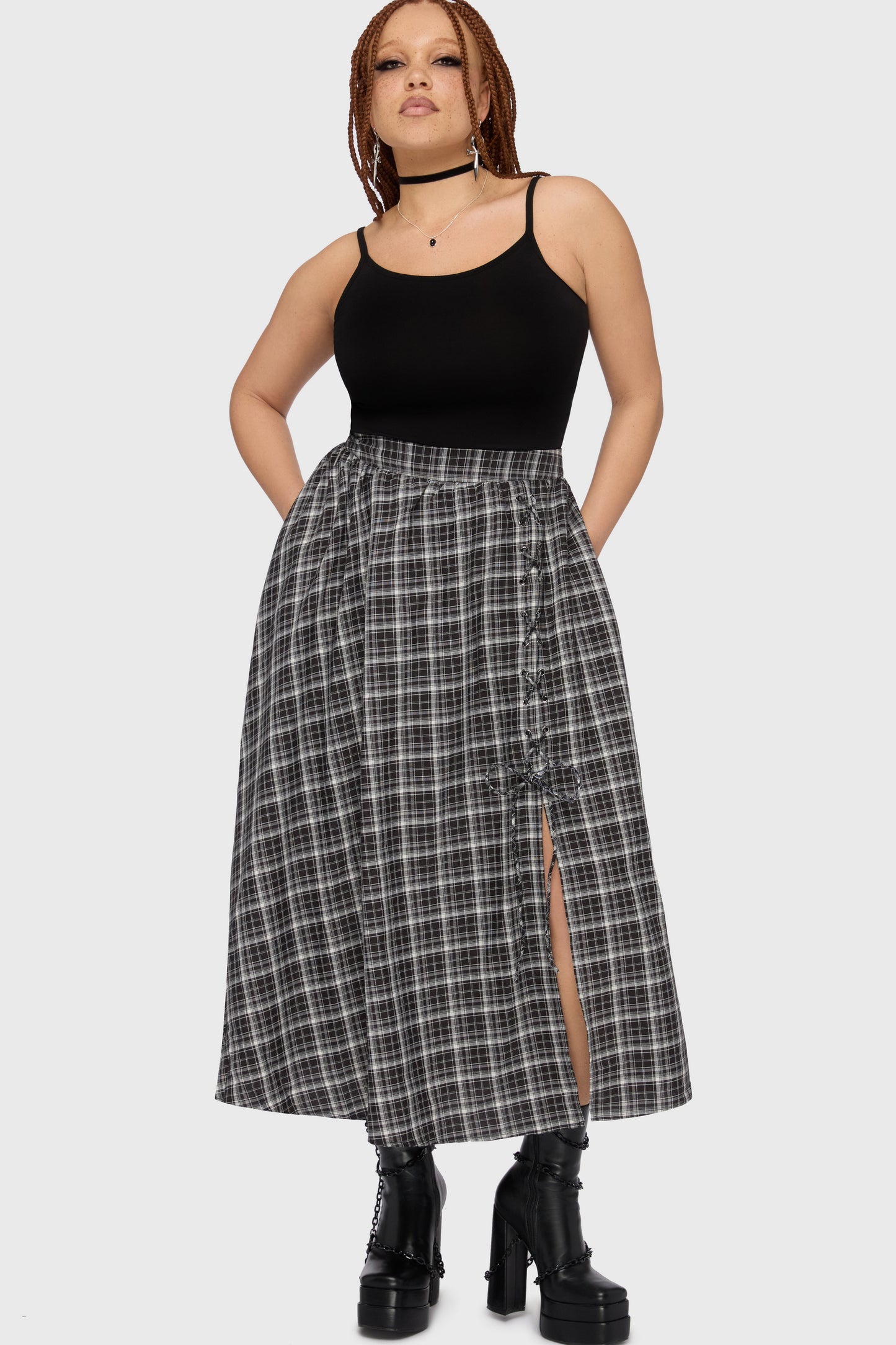 Chapel Blessing Plaid Midi Skirt