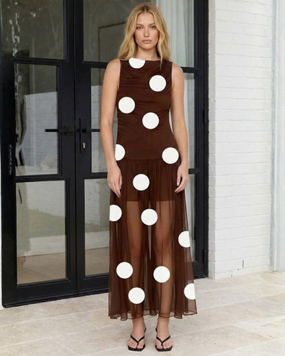 Cailee Brown Spot Dress | Women's Polka Dot Maxi Dress