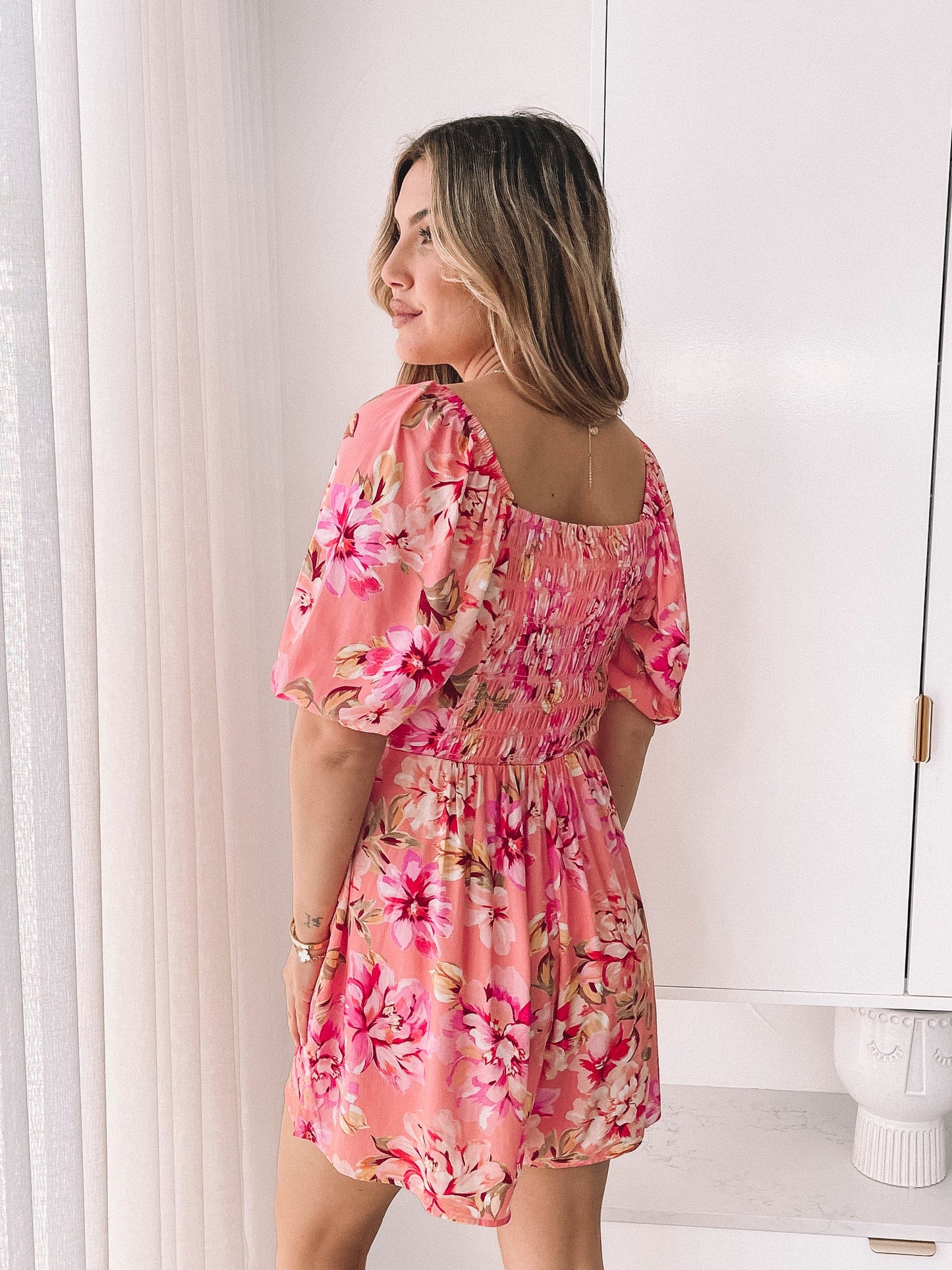 Carolana Peach Blossom Playsuit | Women's Floral Playsuit