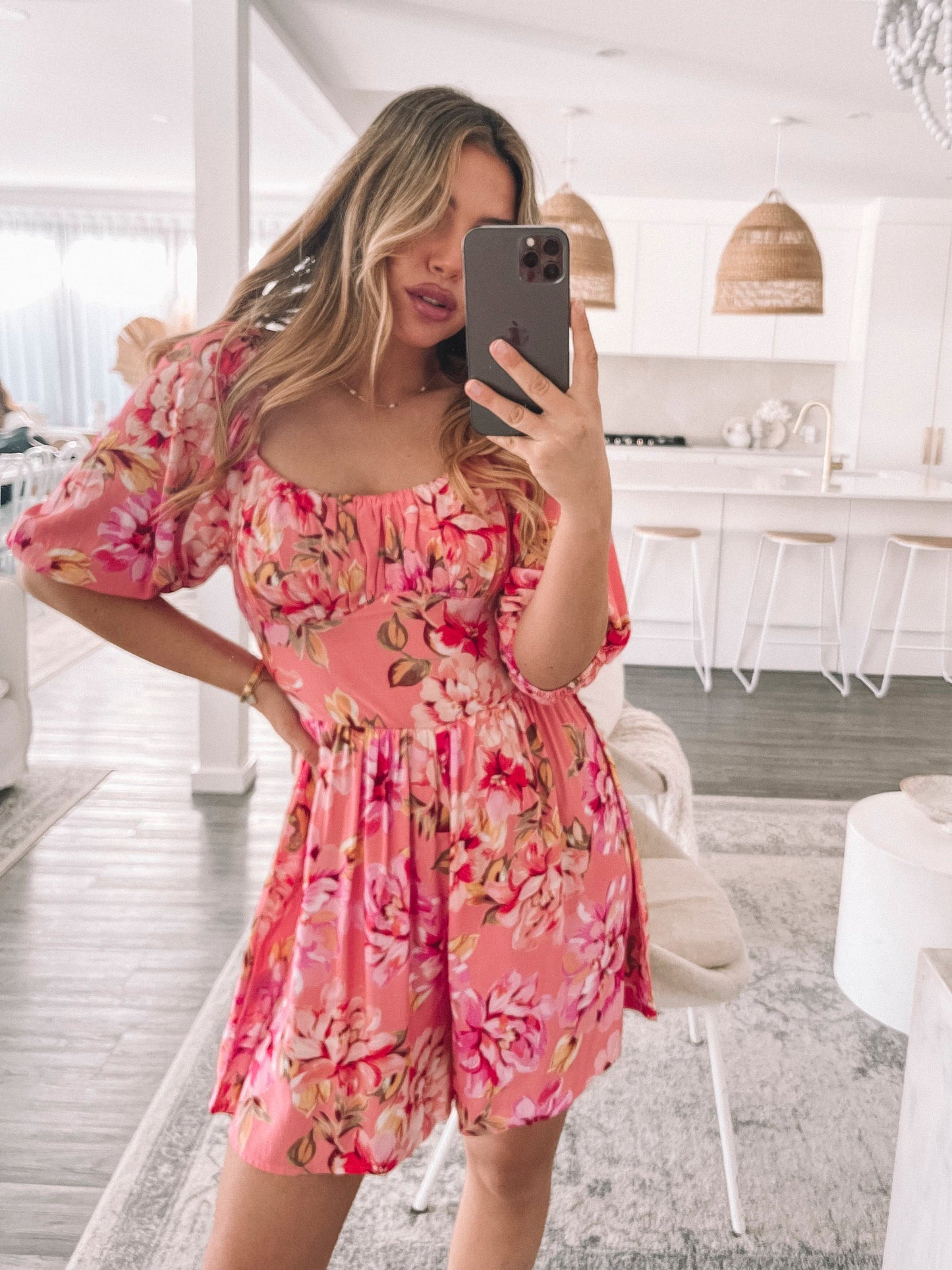 Carolana Peach Blossom Playsuit | Women's Floral Playsuit