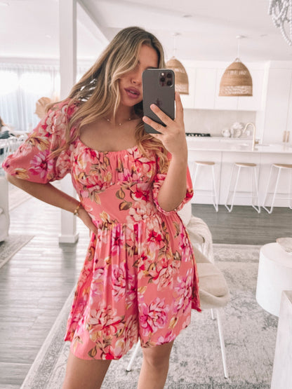 Carolana Peach Blossom Playsuit | Women's Floral Playsuit