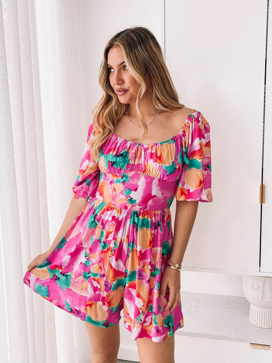 Carolana Pink Fiesta Playsuit | Women's Printed Playsuit