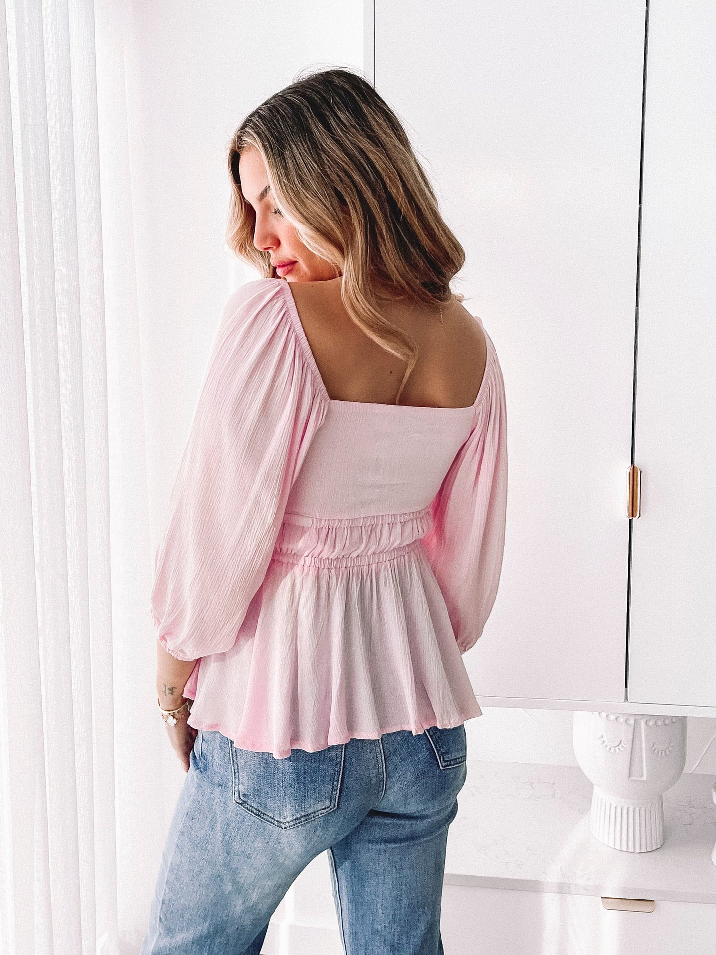 Caroll Pink Sweetheart Top | Women's Peplum Blouse