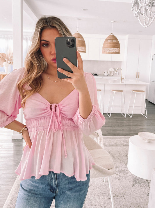 Caroll Pink Sweetheart Top | Women's Peplum Blouse