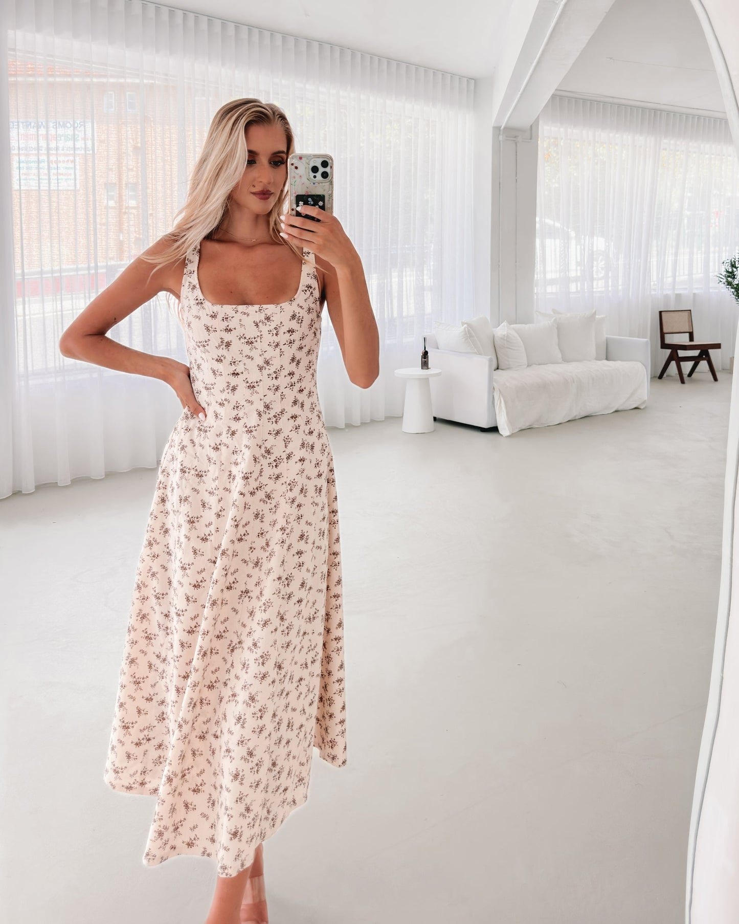 Carucci White Print Dress | Women's Printed Midi Dress