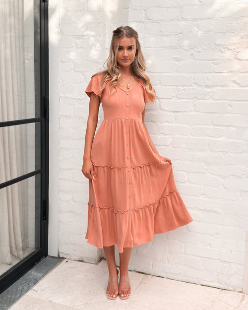 Celie Dress - Rust | Women's Linen Midi Dress