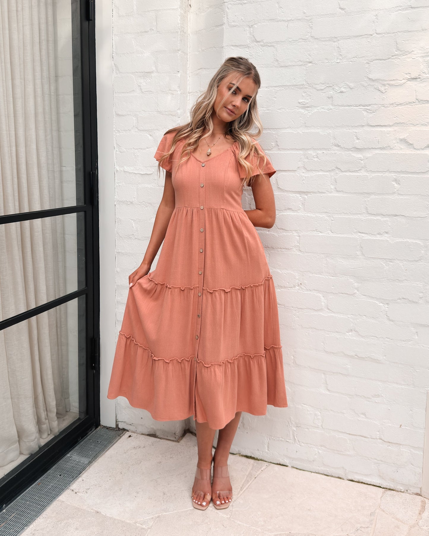 Celie Dress - Rust | Women's Linen Midi Dress