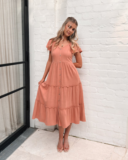 Celie Dress - Rust | Women's Linen Midi Dress