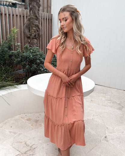 Celie Dress - Rust | Women's Linen Midi Dress