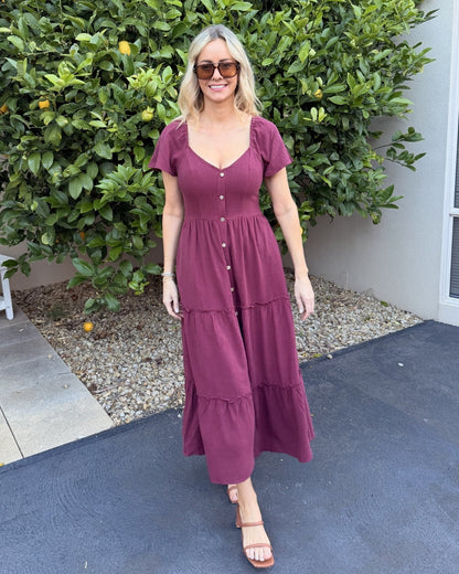 Celie Dress - Bordeaux | Women's Linen Midi Dress