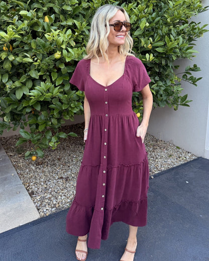 Celie Dress - Bordeaux | Women's Linen Midi Dress