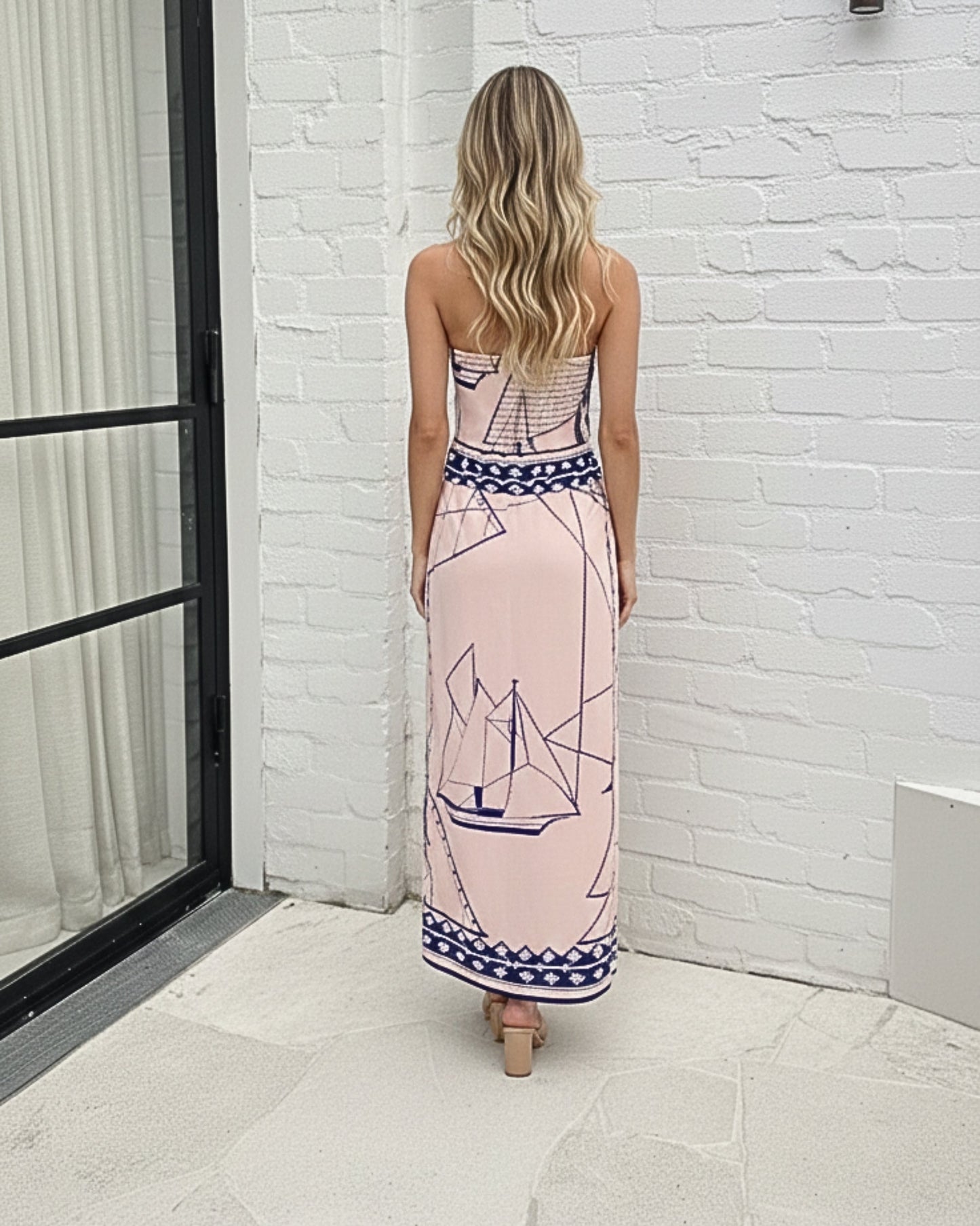 Ceriane Apricot Print Dress | Women's Strapless Maxi Dress
