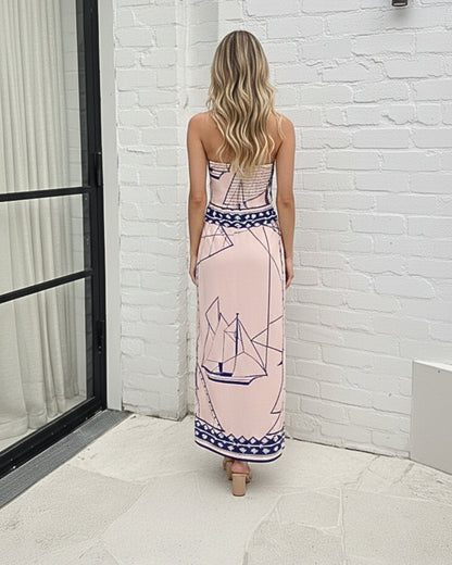 Ceriane Apricot Print Dress | Women's Strapless Maxi Dress
