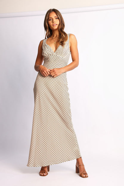Charlette Brown Print Maxi Dress | Women's Printed Maxi Dress