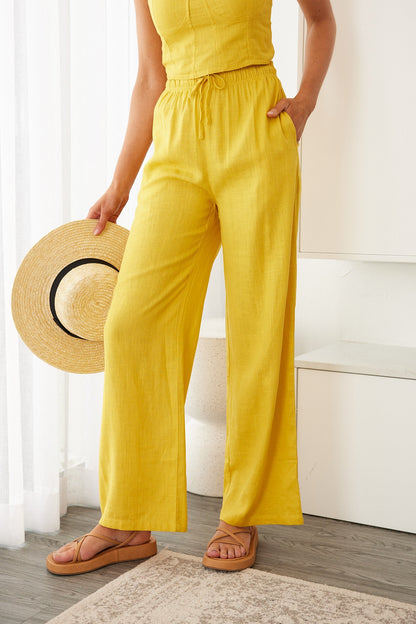 Chyna Mango Pants | Women's Linen Blend Wide Leg Pants