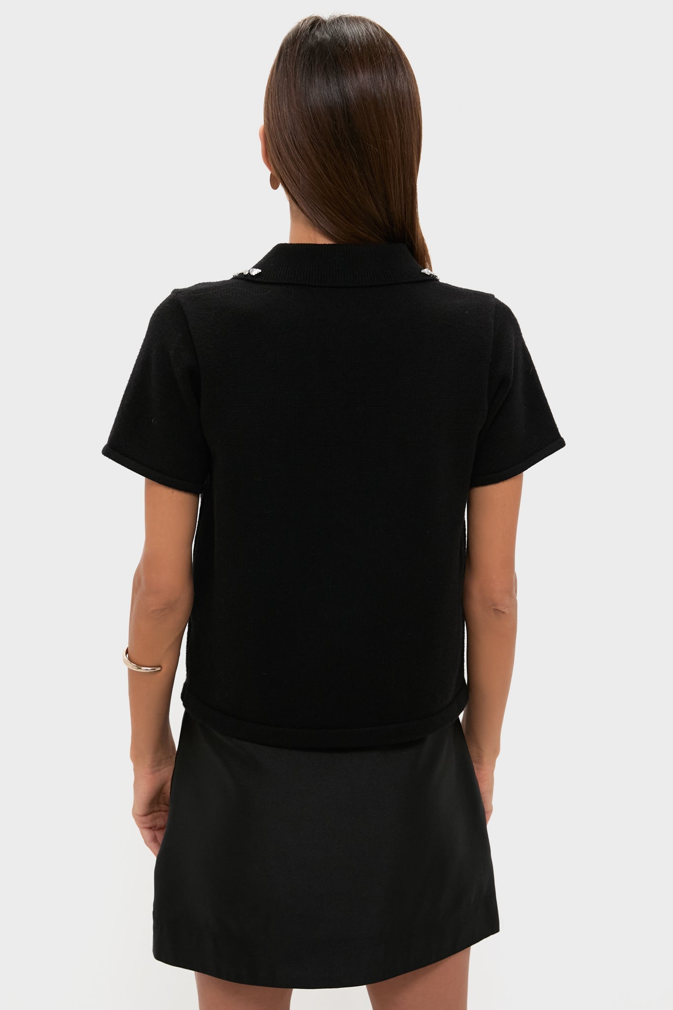 Black Knit Embellished Anica Polo