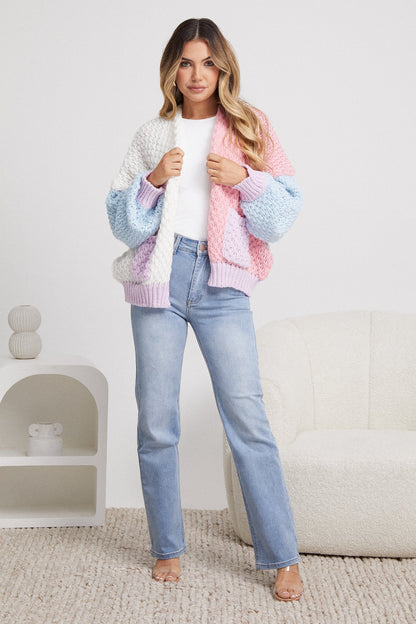 Colline Cardigan Multi | Women's Pastel Open-Front Knit Cardigan