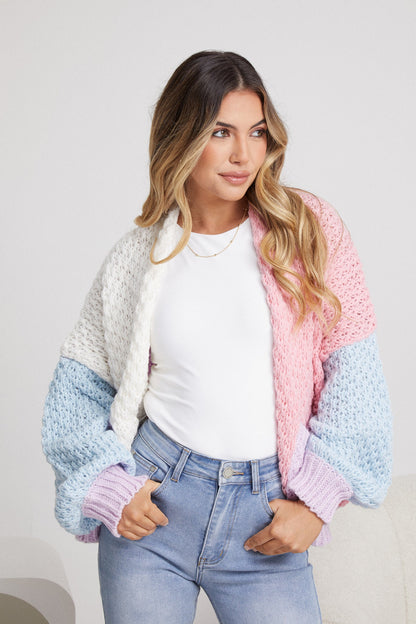 Colline Cardigan Multi | Women's Pastel Open-Front Knit Cardigan