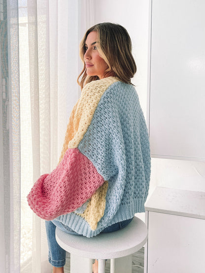 Colline Cardigan - Yellow Multi | Women's Pastel Open-Front Knit Cardigan