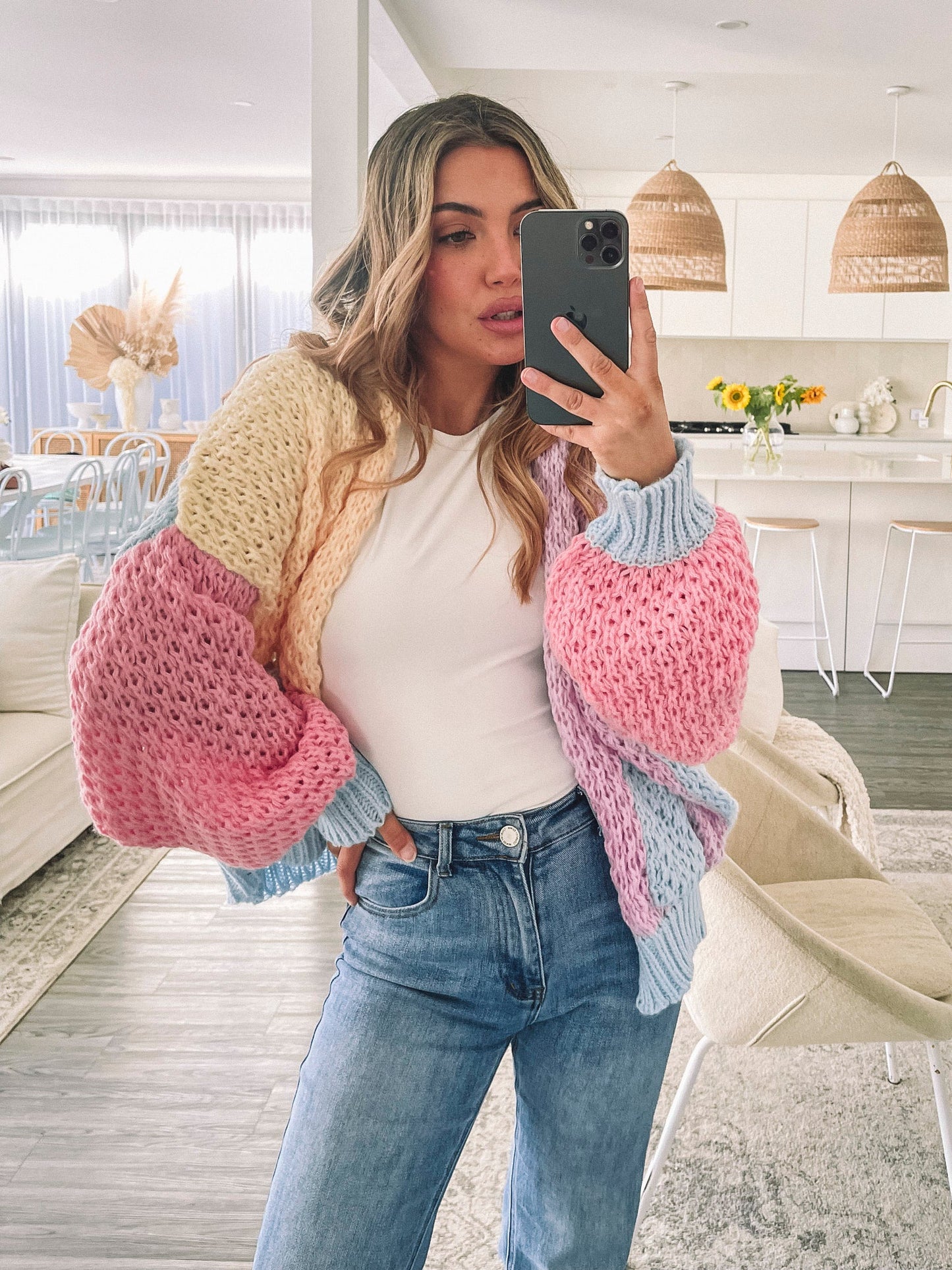 Colline Cardigan - Yellow Multi | Women's Pastel Open-Front Knit Cardigan
