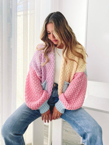 Colline Cardigan - Yellow Multi | Women's Pastel Open-Front Knit Cardigan