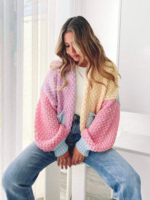 Colline Cardigan - Yellow Multi | Women's Pastel Open-Front Knit Cardigan