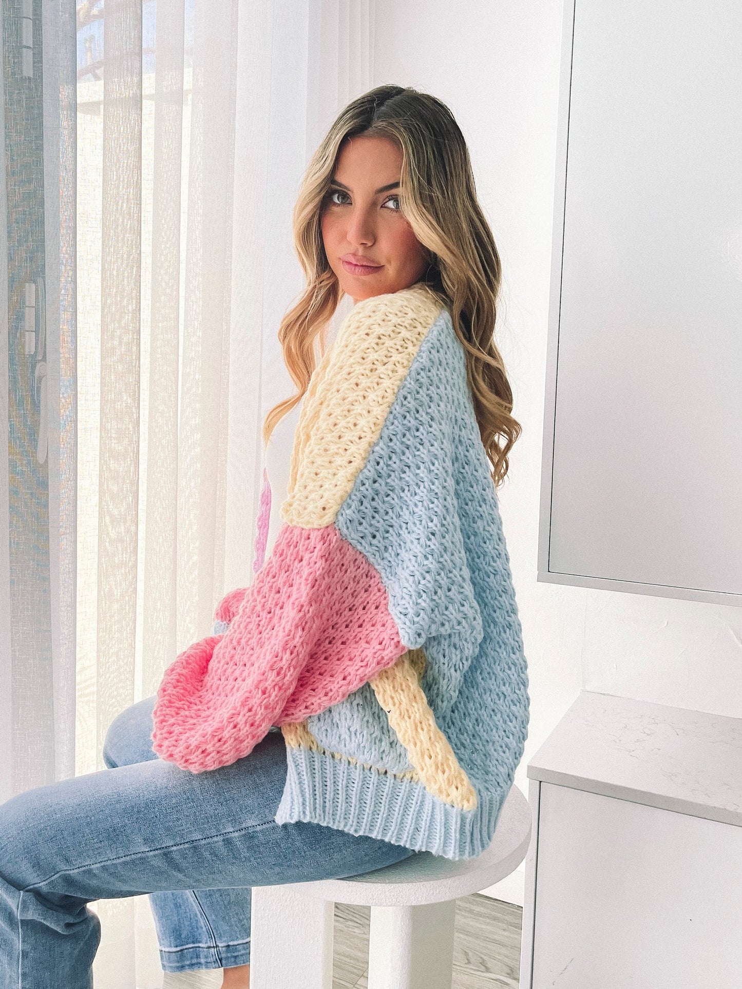 Colline Cardigan - Yellow Multi | Women's Pastel Open-Front Knit Cardigan