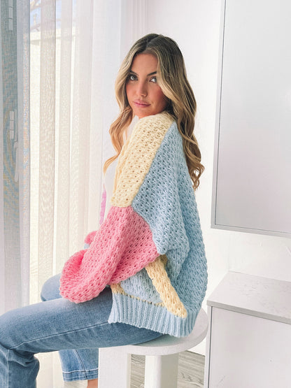 Colline Cardigan - Yellow Multi | Women's Pastel Open-Front Knit Cardigan