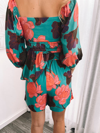 Conell Shorts Botanical Turquoise | Women's Printed High-Waisted Shorts