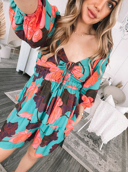 Conley Top Botanical Turquoise | Women's Printed Sweetheart Blouse