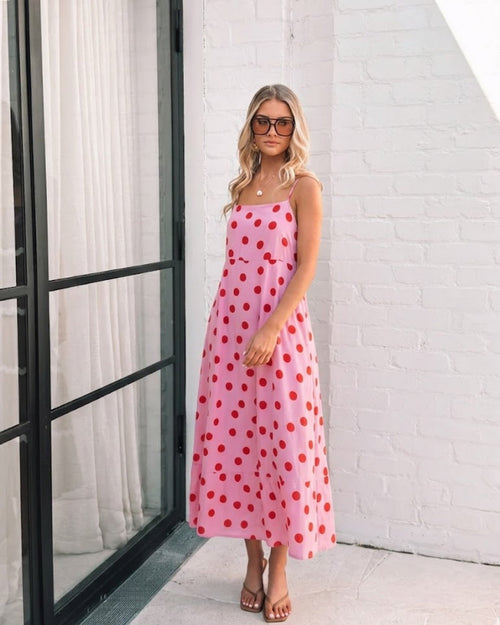 Crescent Pink Spot Dress | Women's Polka Dot Midi Dress