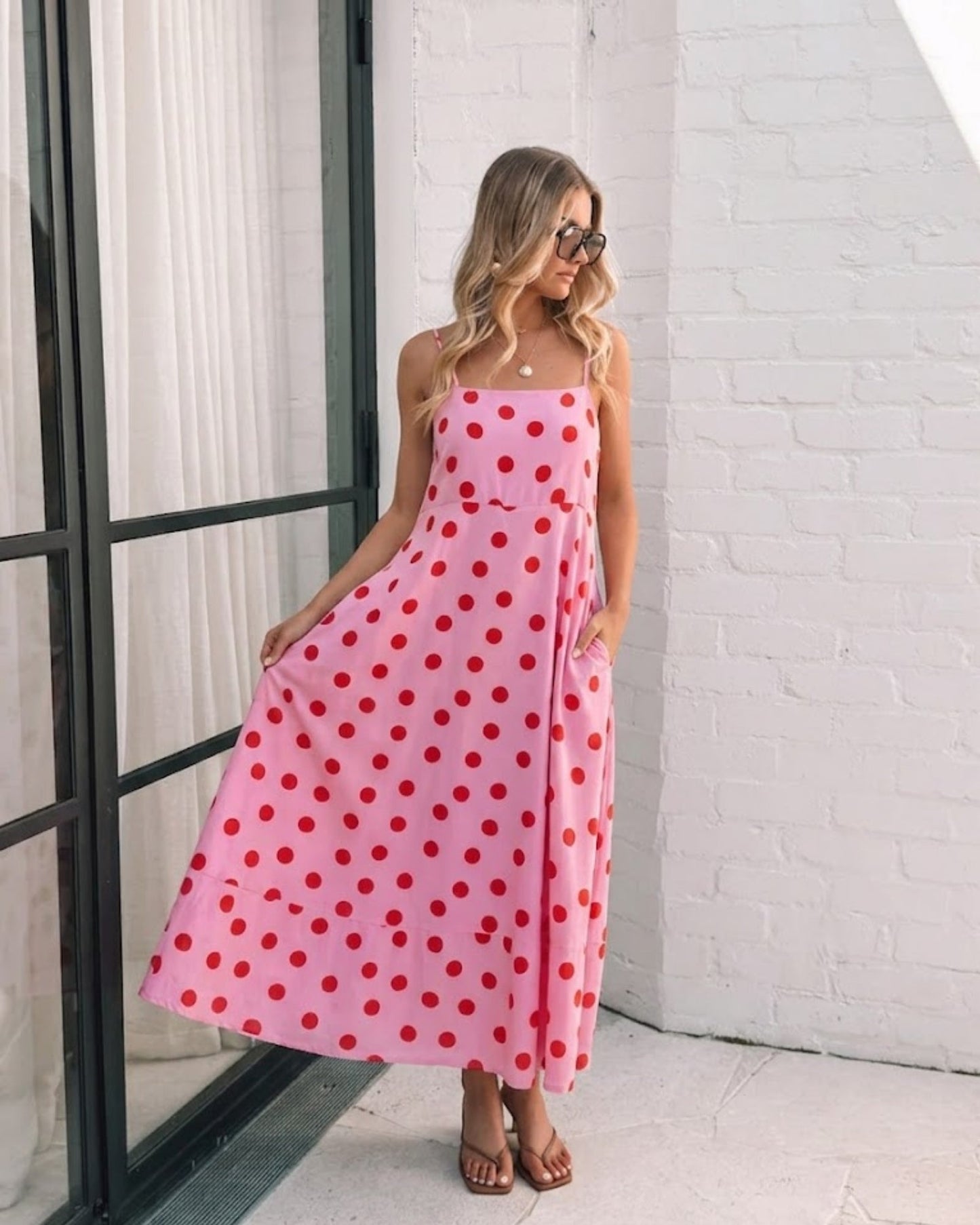 Crescent Pink Spot Dress | Women's Polka Dot Midi Dress