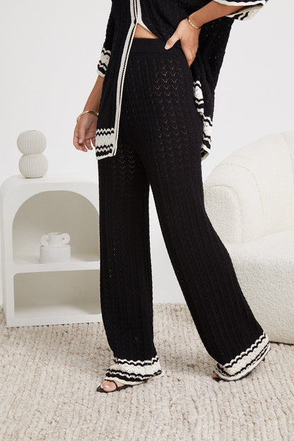 Cresydda Black Multi Knit Pants | Women's High Waisted Wide Leg Knit Pants