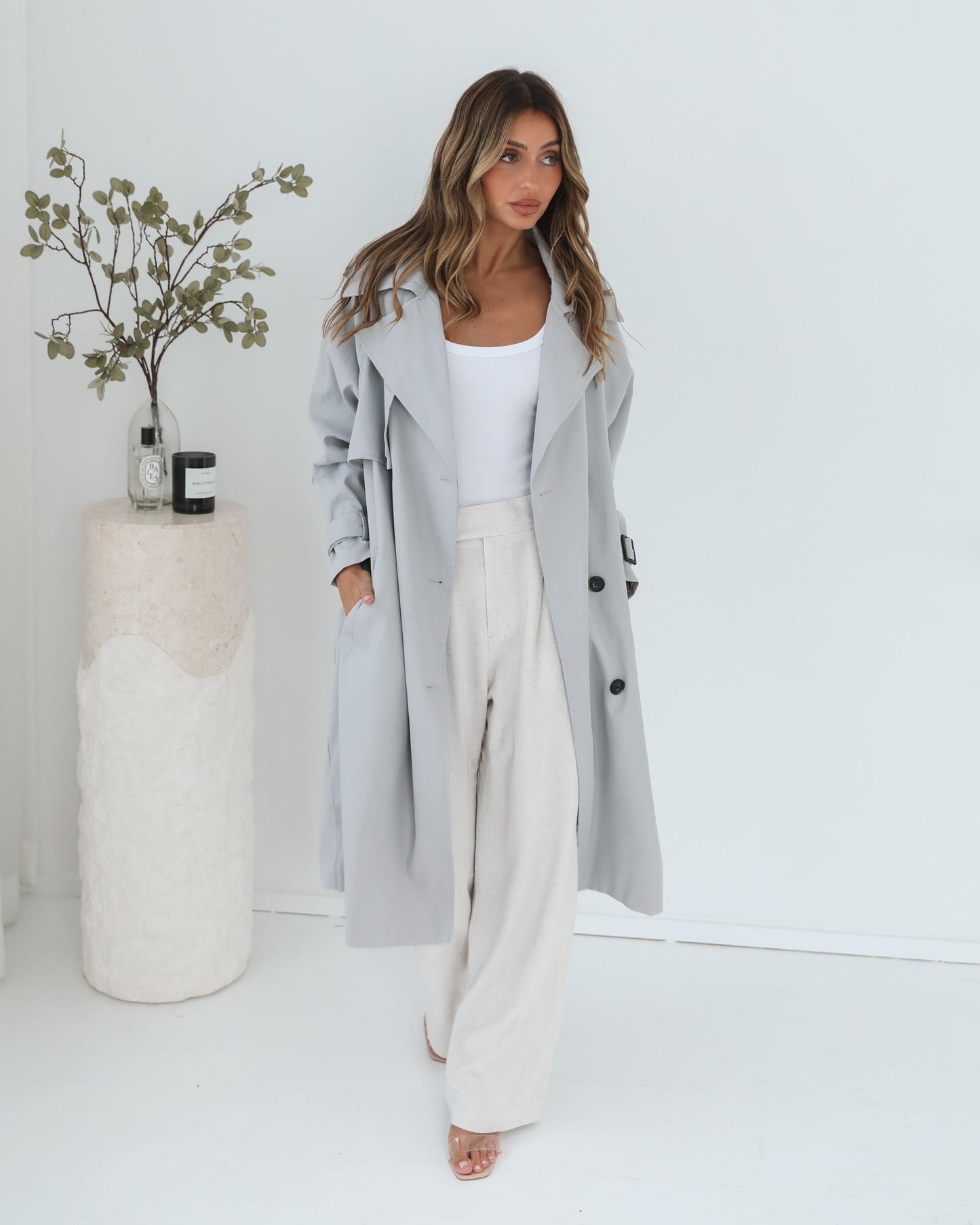 Dahrah Grey Trench Coat | Women's Trench Coat