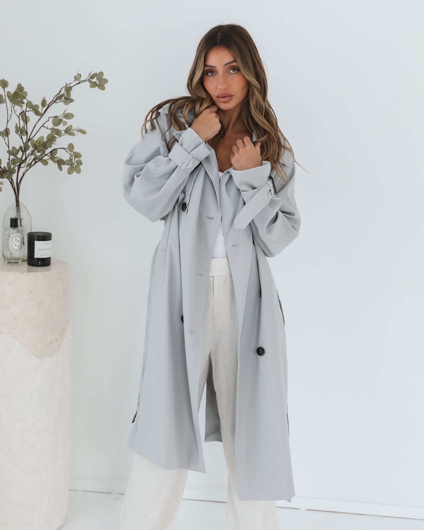 Dahrah Grey Trench Coat | Women's Trench Coat