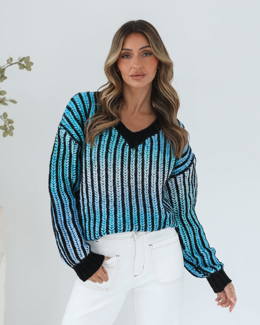 Daleena Blue Multi Knit | Women's Knit Jumper