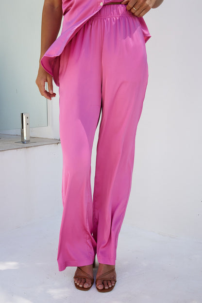 Danelle Pants Pink | Women's High-Waisted Satin Pants