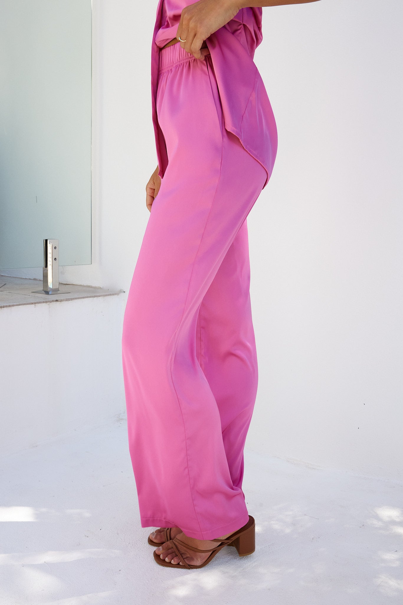 Danelle Pants Pink | Women's High-Waisted Satin Pants