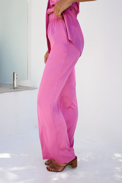 Danelle Pants Pink | Women's High-Waisted Satin Pants