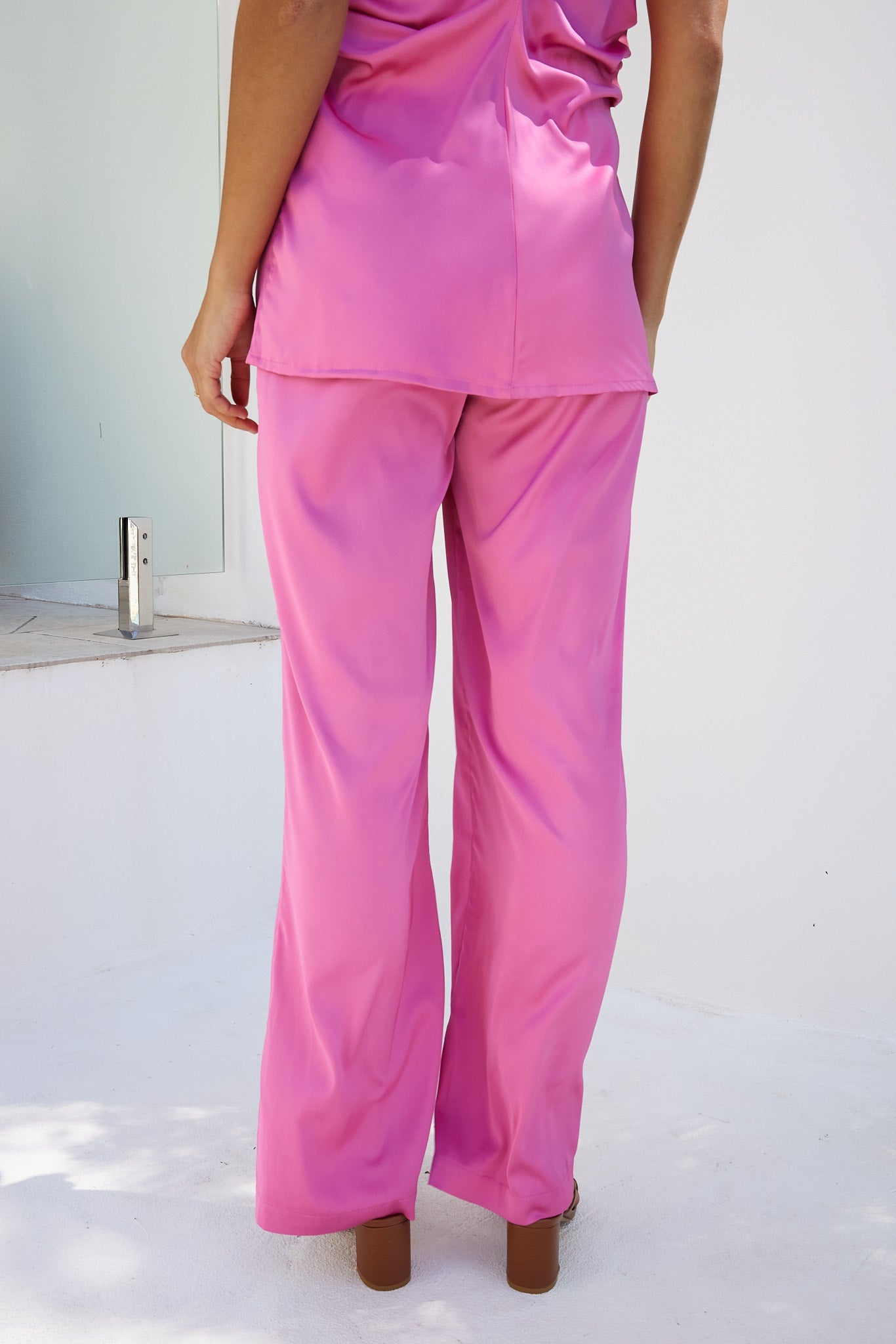 Danelle Pants Pink | Women's High-Waisted Satin Pants
