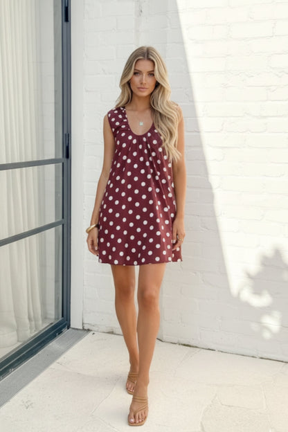 Danika Dress Burgundy Spot | Women's Polka Dot Cotton Mini Dress