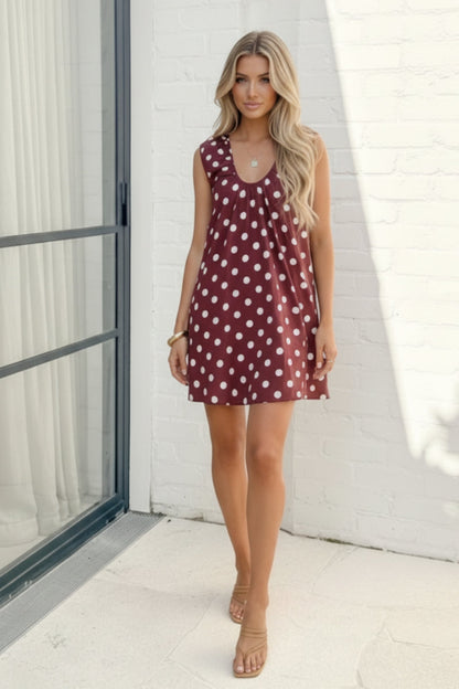 Danika Dress Burgundy Spot | Women's Polka Dot Cotton Mini Dress